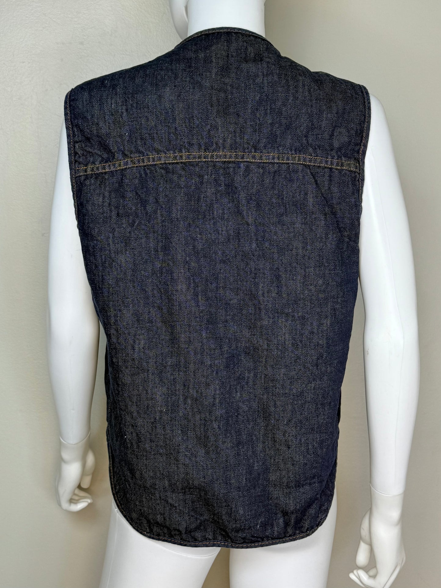 1970s Denim Vest, Faux Sherpa Lined, Roebucks Size Medium