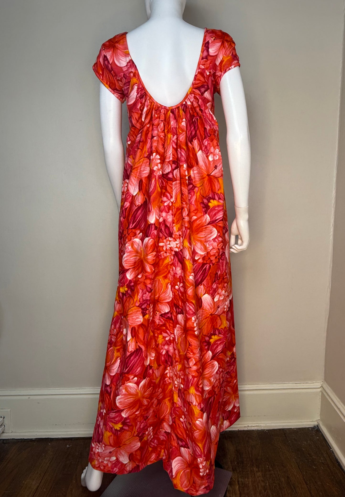1960s Hawaiian Floral Maxi Dress, Paradise Hawaii Size Large