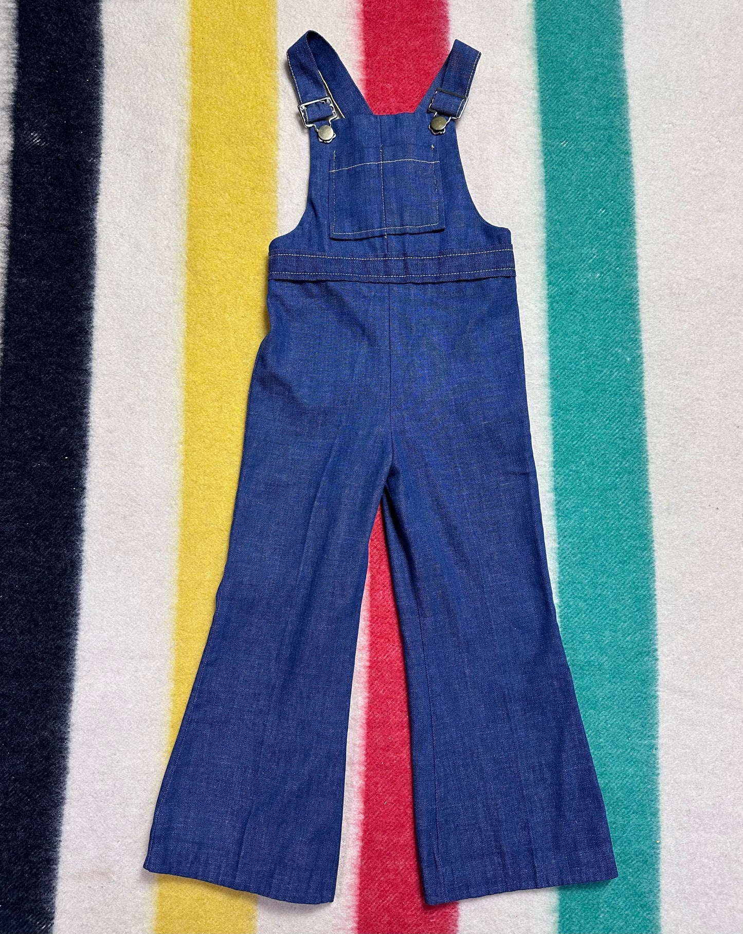 1970s Denim Overalls, Health-Tex Stantogs Size 4, Low Back, Flare Leg