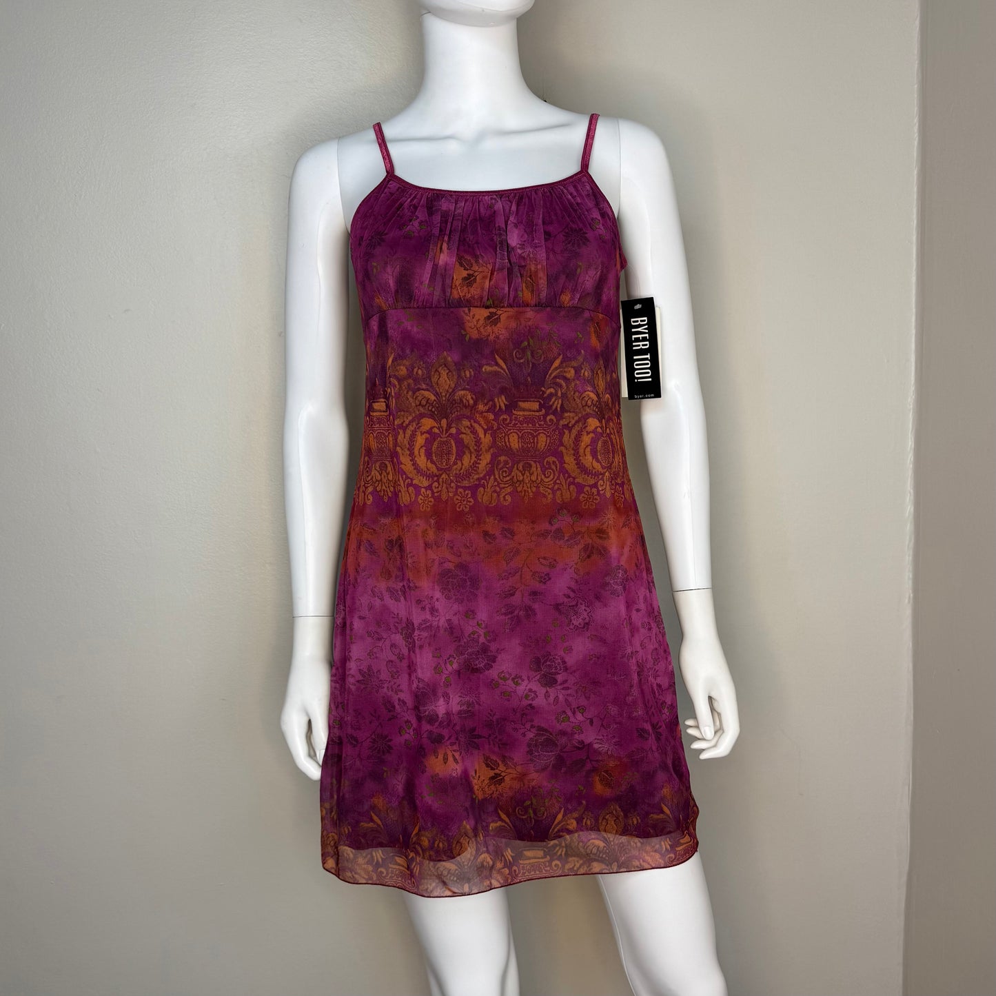 1990s/Y2K Burgundy Knit Mesh Sleeveless Mini Dress, Byer Too Size Small/Medium
