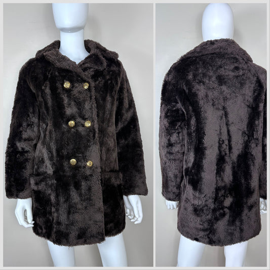 1970s Chocolate Brown Faux Fur Coat, Rivoli Size Medium