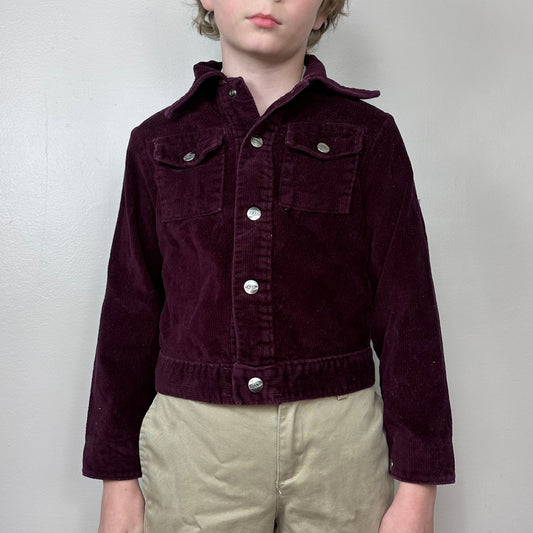 1970s Kids' Maroon Corduroy Jacket with Vintage Patches, Mann Size 6/7