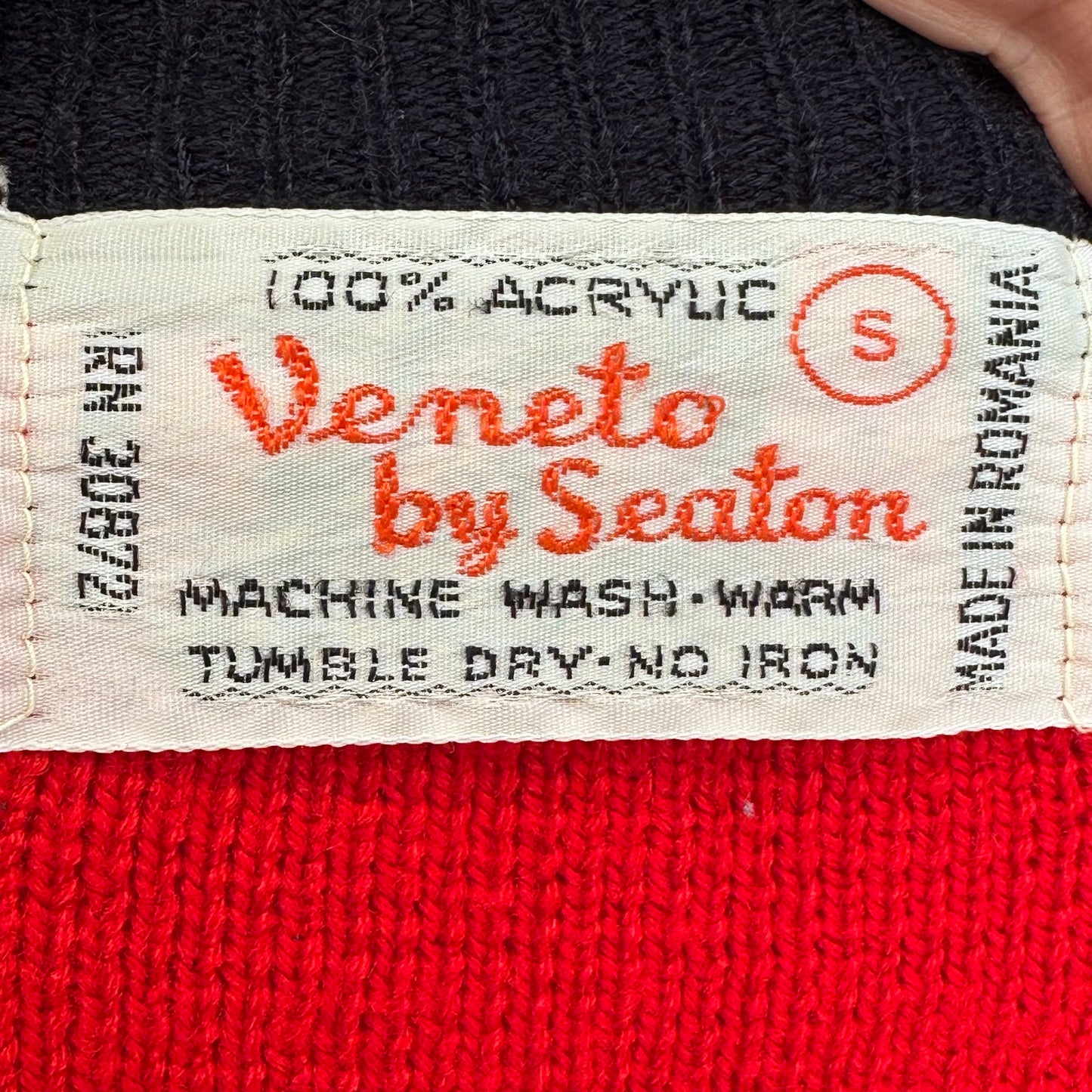 1970s Striped Ski Sweater, Red and Navy Blue, Veneto by Seaton Size Small-Medium