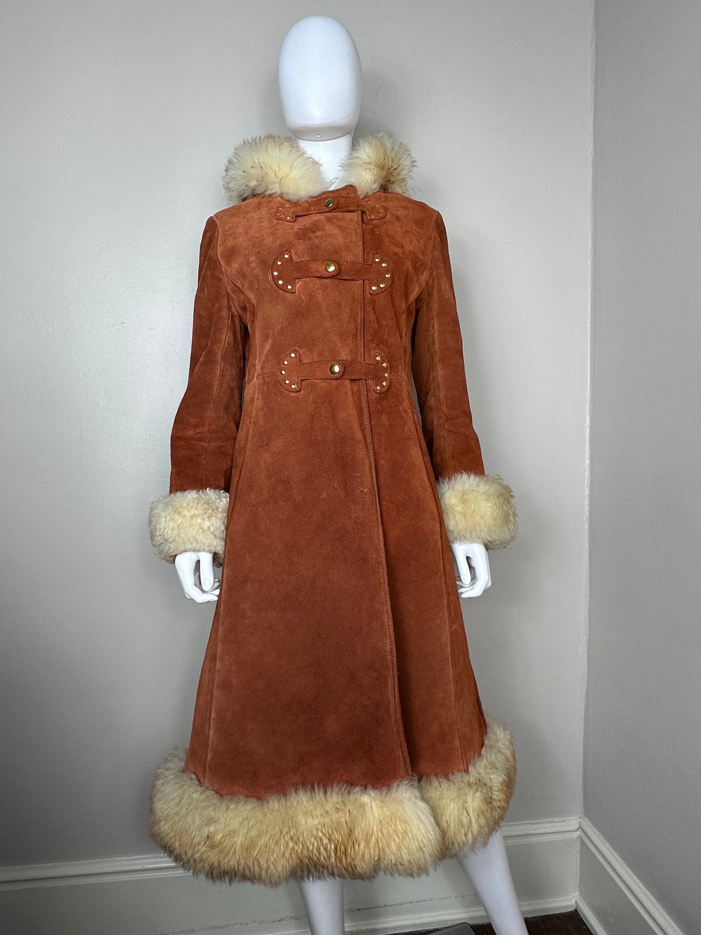 1970s Leather Coat with Lamb Fur Trim, Penny Lane, Irving Posluns Size Small