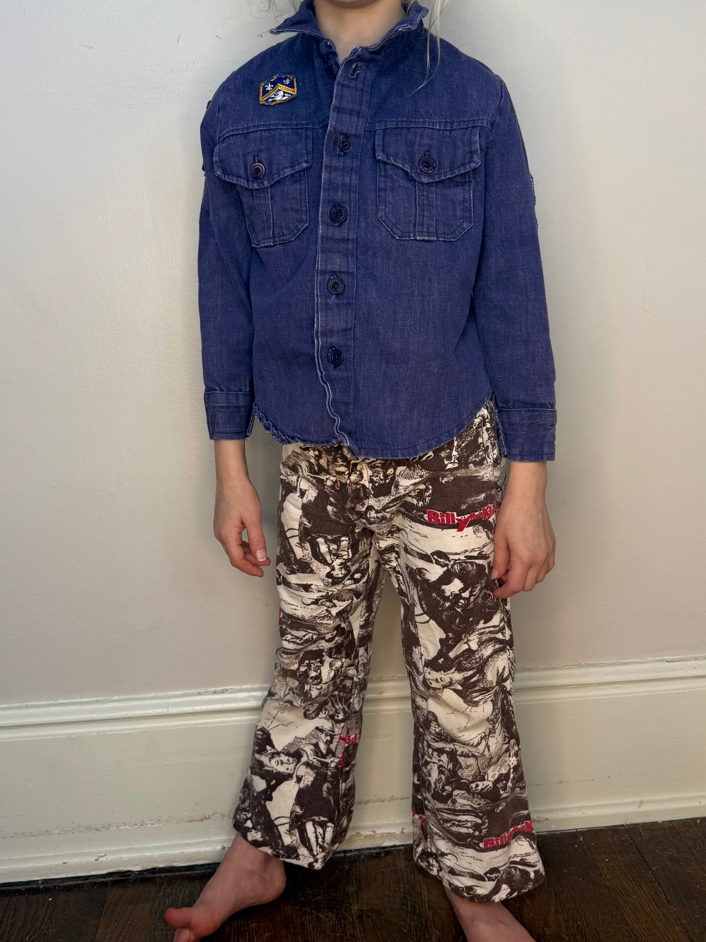 1970s Kids Billy the Kid All Over Print Jeans, Size 5/6, Wild West Outlaw