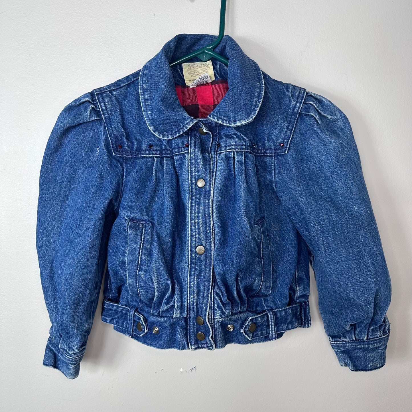 1980s Girl’s Denim Jacket with Buffalo Plaid Lining, Learsi Size 6X