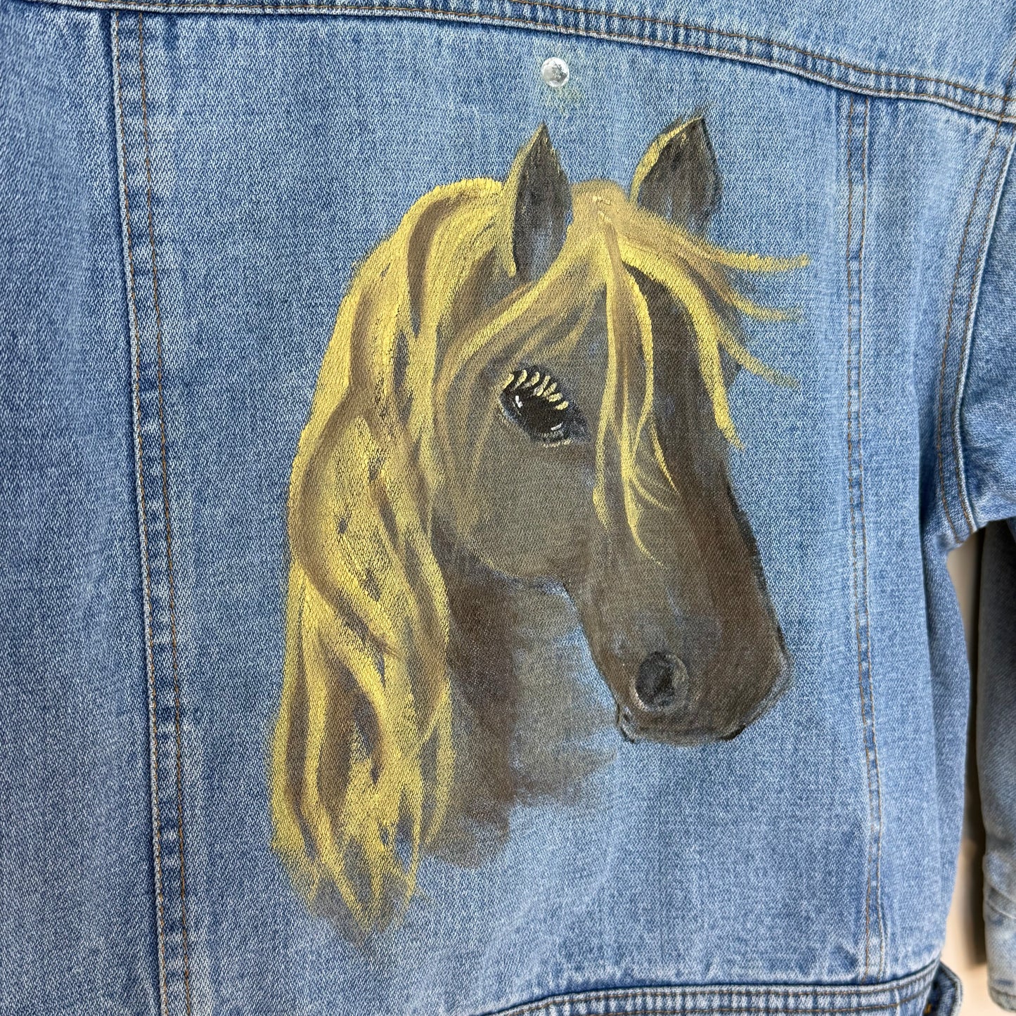 1980s Kids Denim Jacket with Horse Painting on Back, London Fog Size 7/8