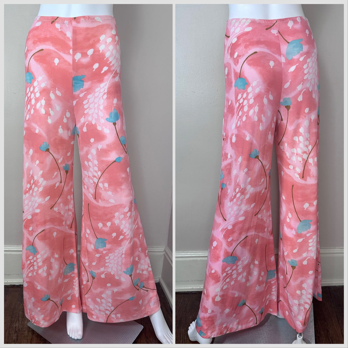 1970s Floral 3 Piece Set, Pant Suit, Leslie J Size Medium, Sleeveless Top, Long Sleeve Top