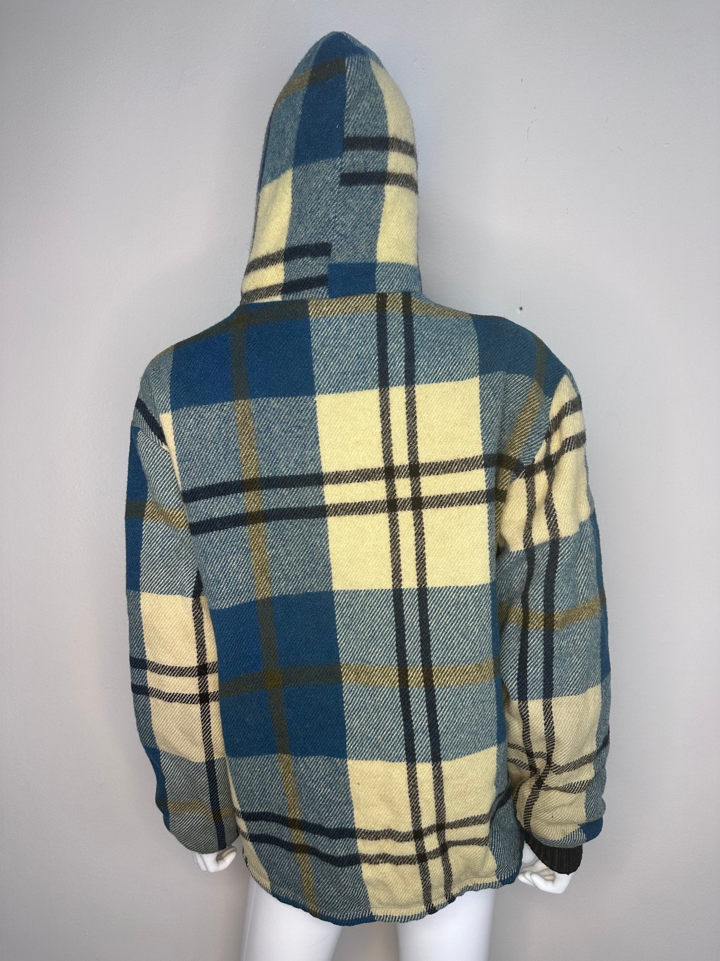 1950s/60s Blue Plaid Wool Hooded Jacket, Woolrich Size Medium