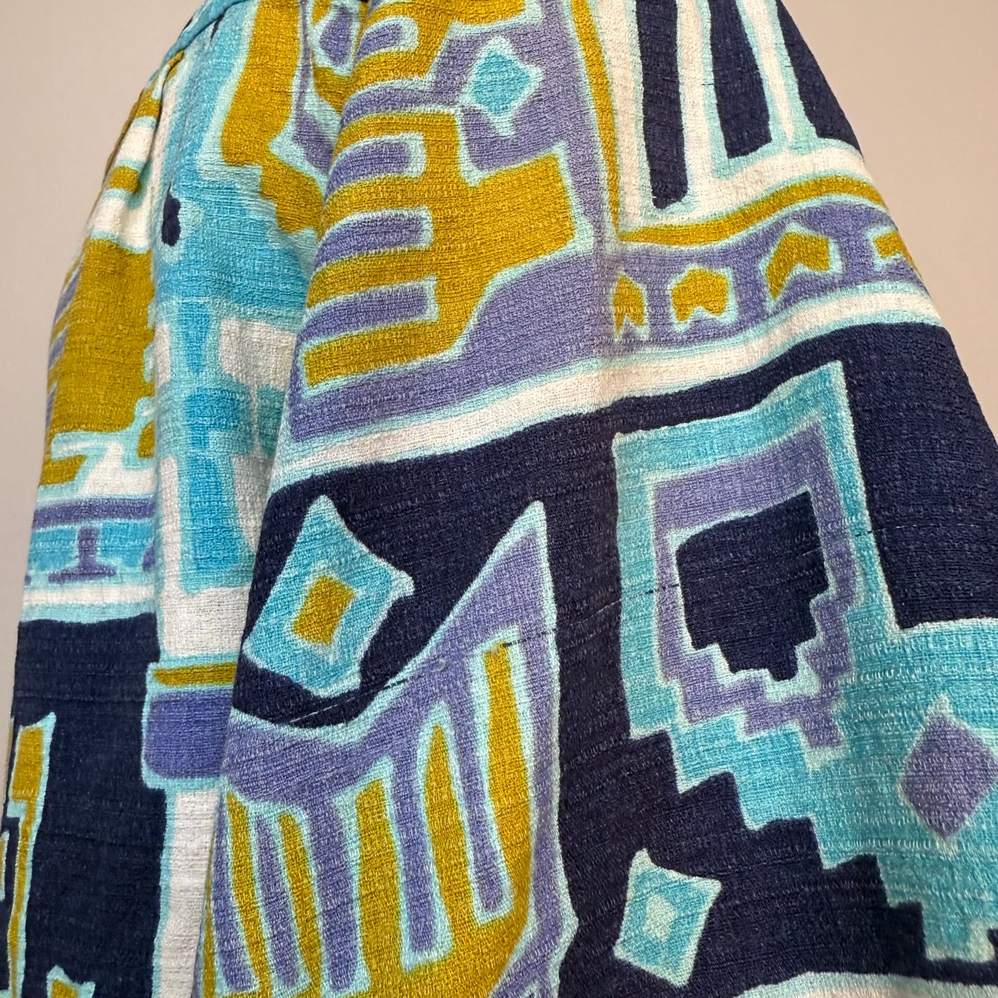 1960s Hawaiian Shirt, Tiki Print Cotton Barkcloth, Sears Styled in Hawaii Size Medium