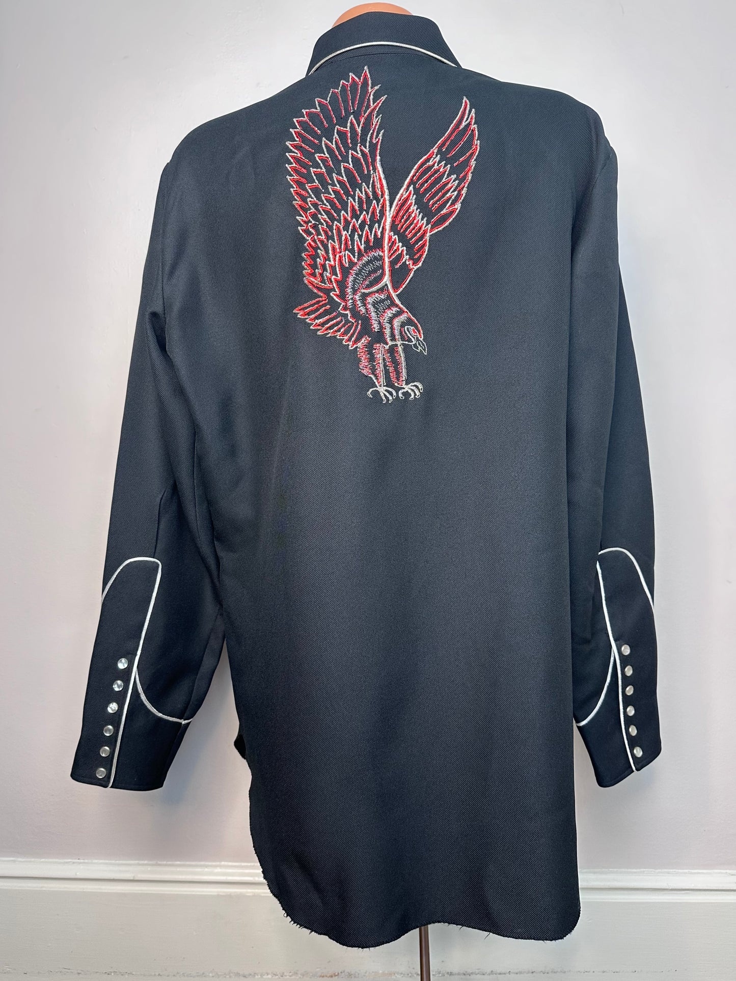 1970s Black Western Shirt and Pants Set, Eagle Embroidery, H Bar C Size XL/XXL 37.5x32.5, Cowboy Suit
