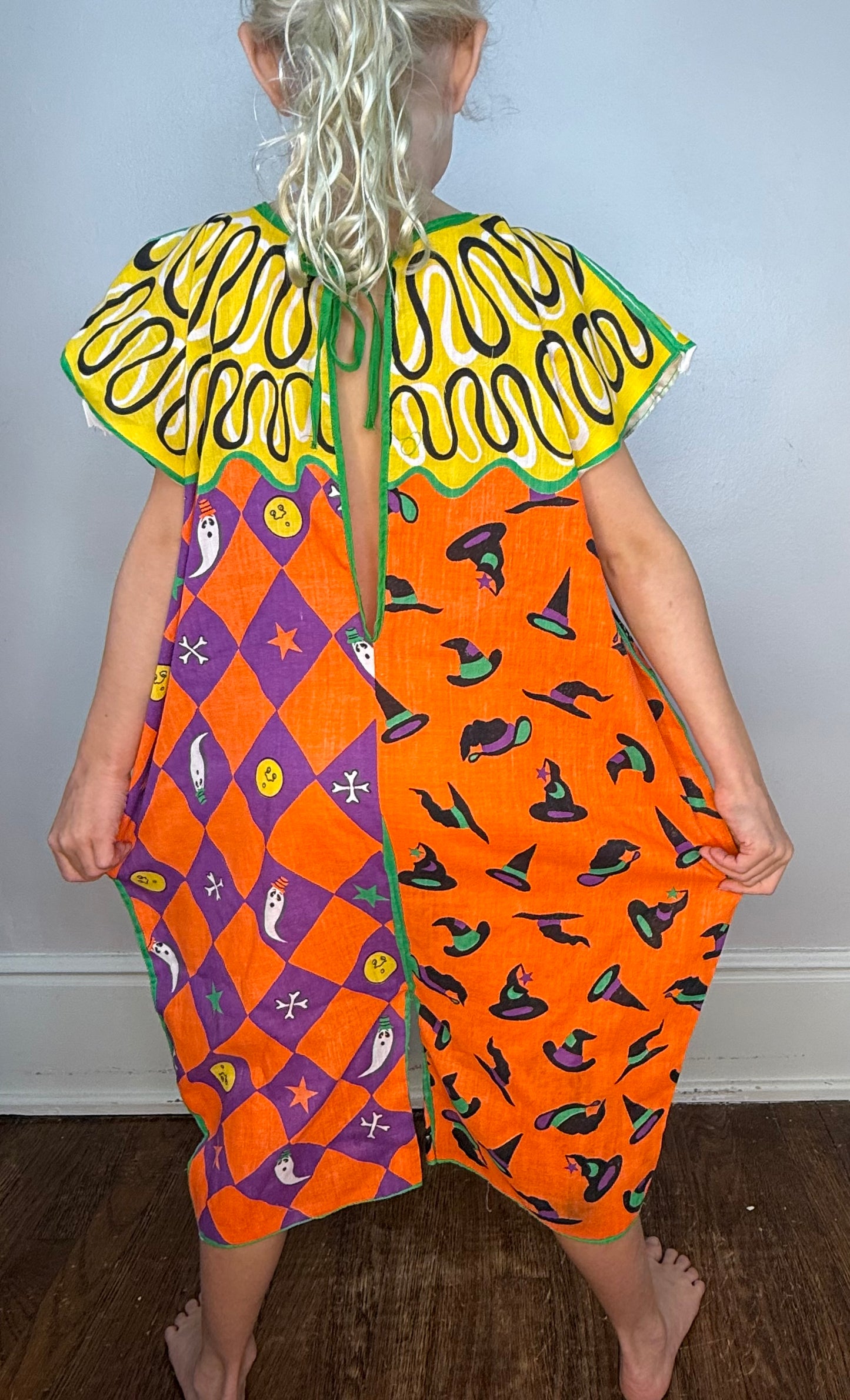 1980s Children's Halloween Clown Costume, Handmade from Cut and Sew Fabric, One Piece Jumpsuit