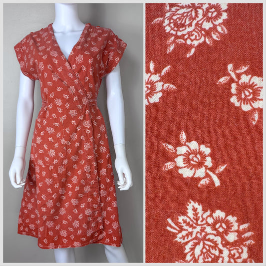 1970s Cotton Floral Wrap Dress, India Imports of Rhode Island Size S/M