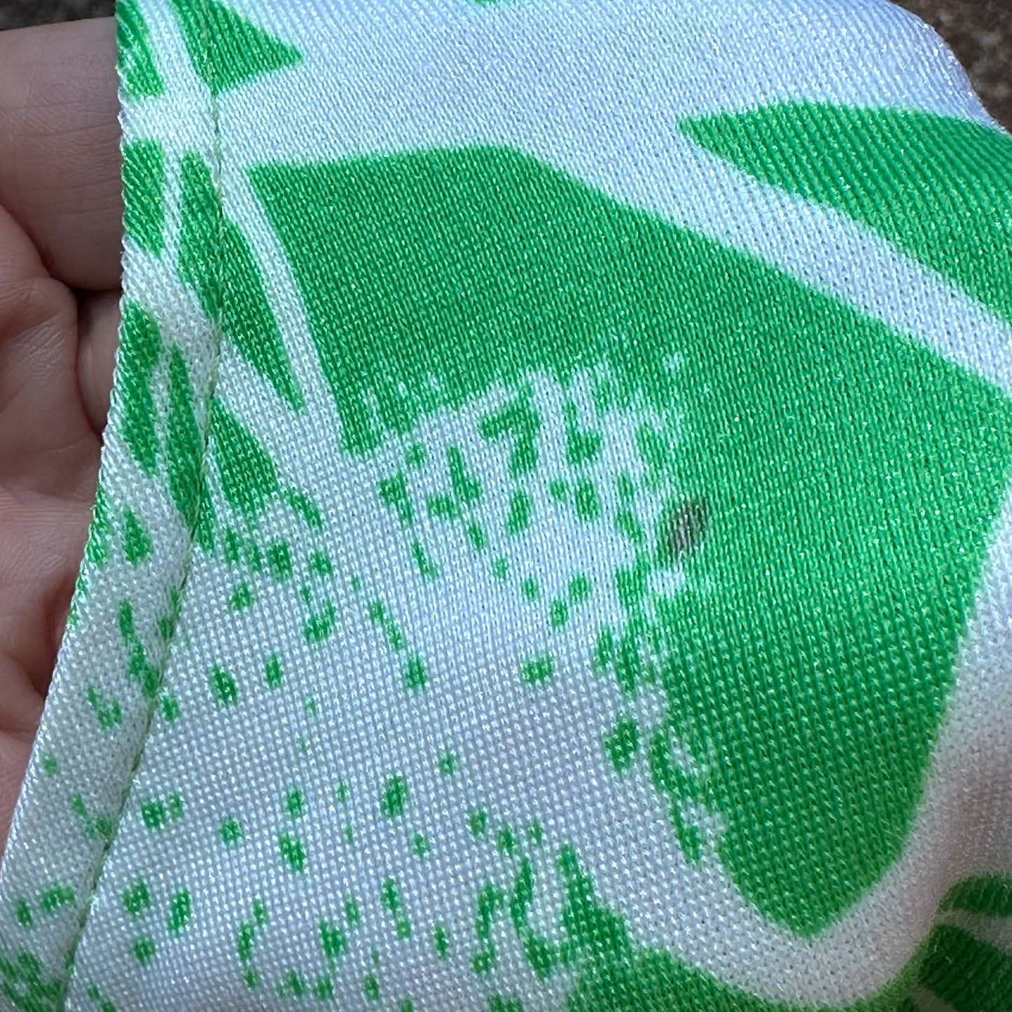 1970s/80s Green and White Tropical Swimsuit, Size XS, One Piece with Plunging Neckline and Open Back