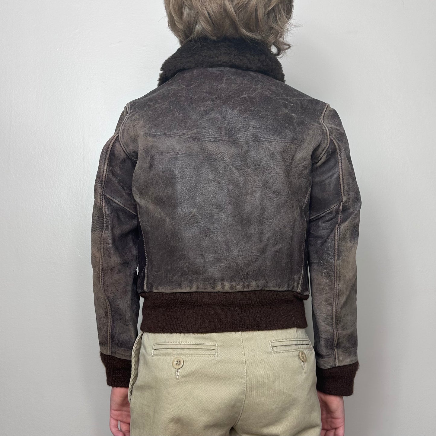1950s Kids Leather Bomber Jacket, Californian Selected Horsehide, California Sportswear Co Size 8