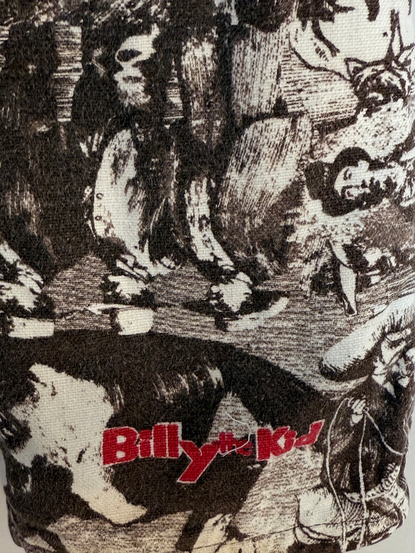 1970s Kids Billy the Kid All Over Print Jeans, Size 5/6, Wild West Outlaw