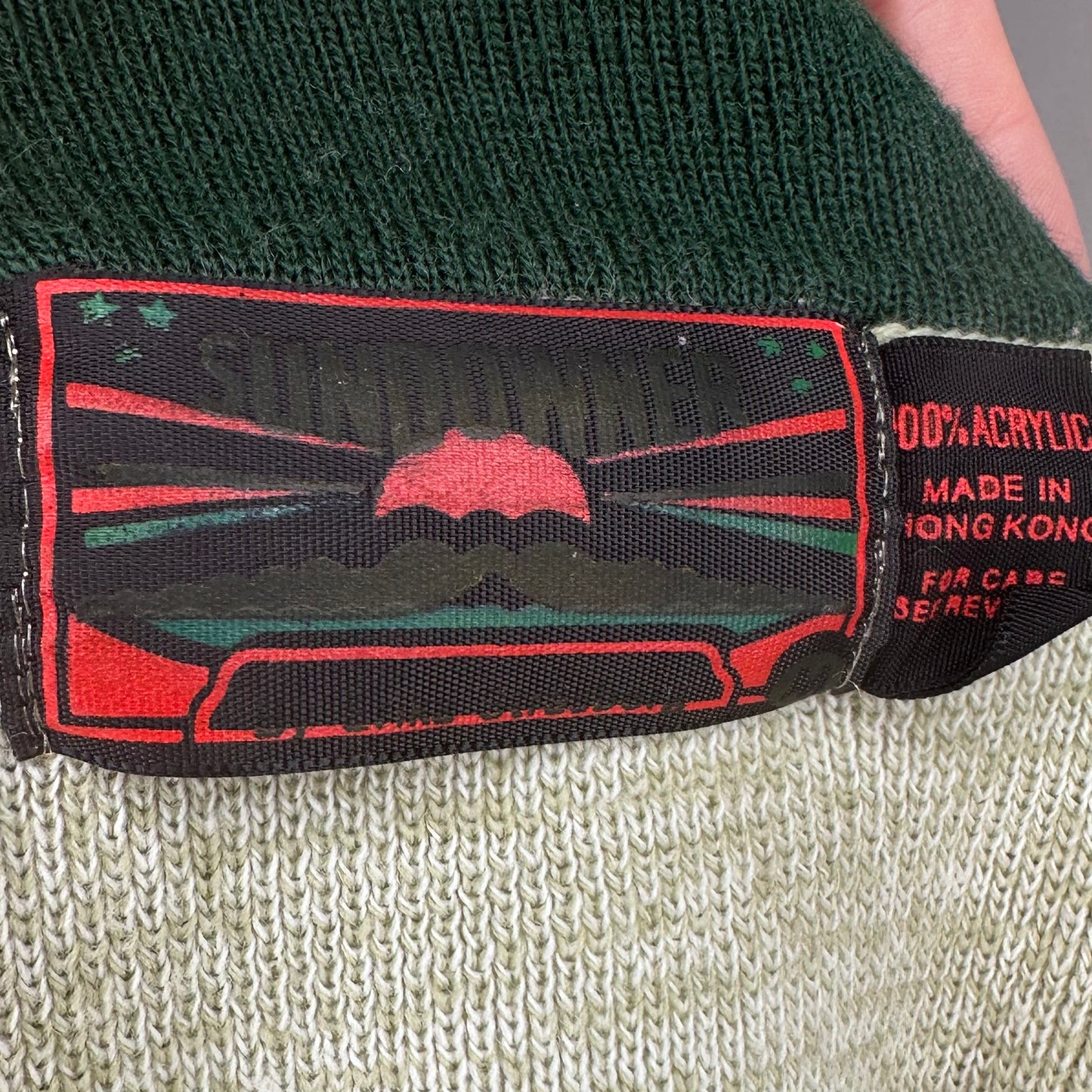 1970s Green Stripe Collared Sweater, Sundowner Size Medium