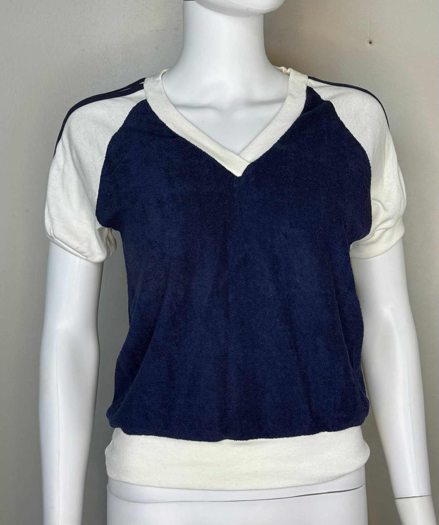 1970s Navy Blue Terrycloth Top and Shorts Set, Size XS/Small