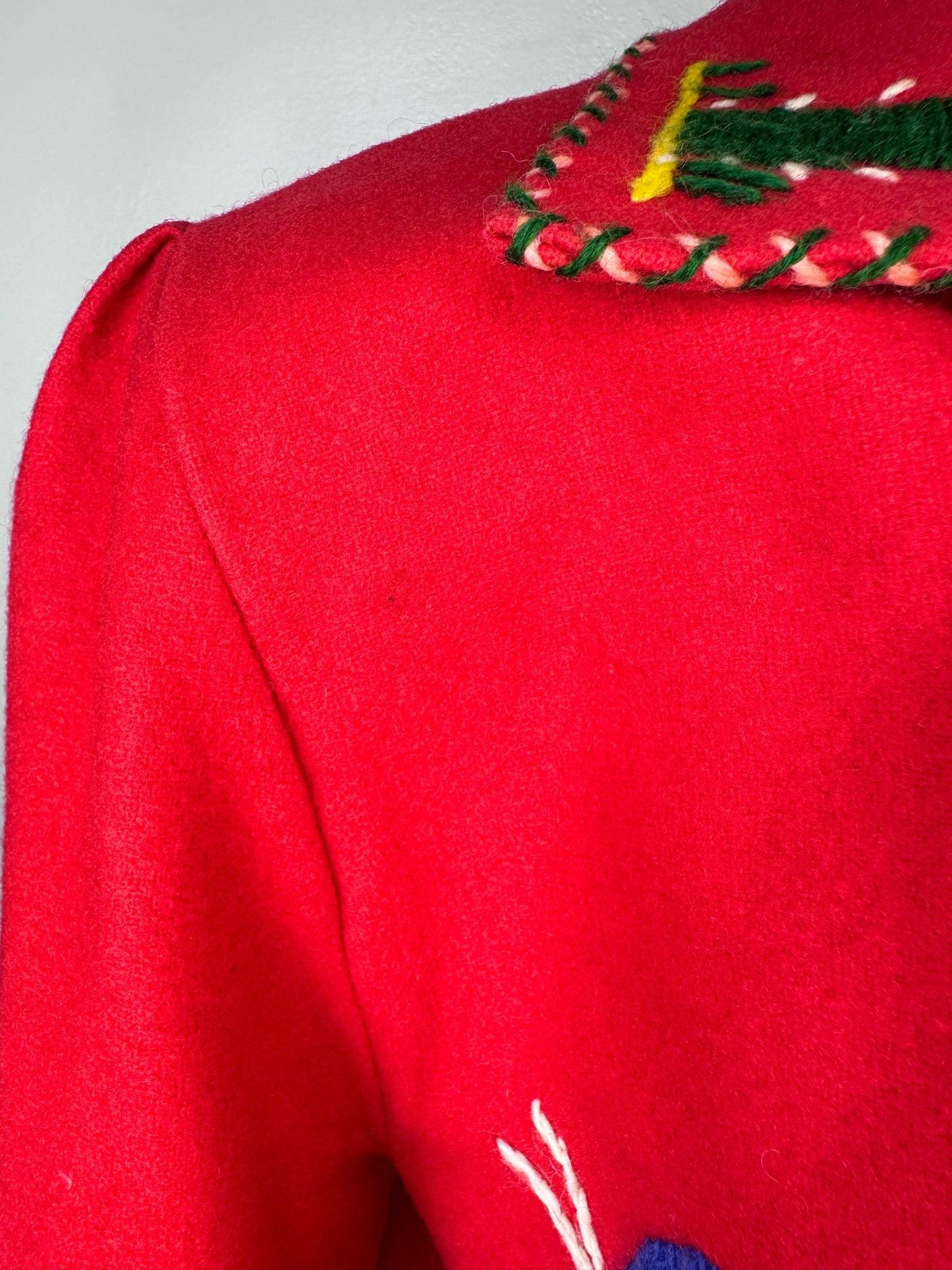 1940s/50s Red Embroidered Mexican Tourist Jacket, Size Small