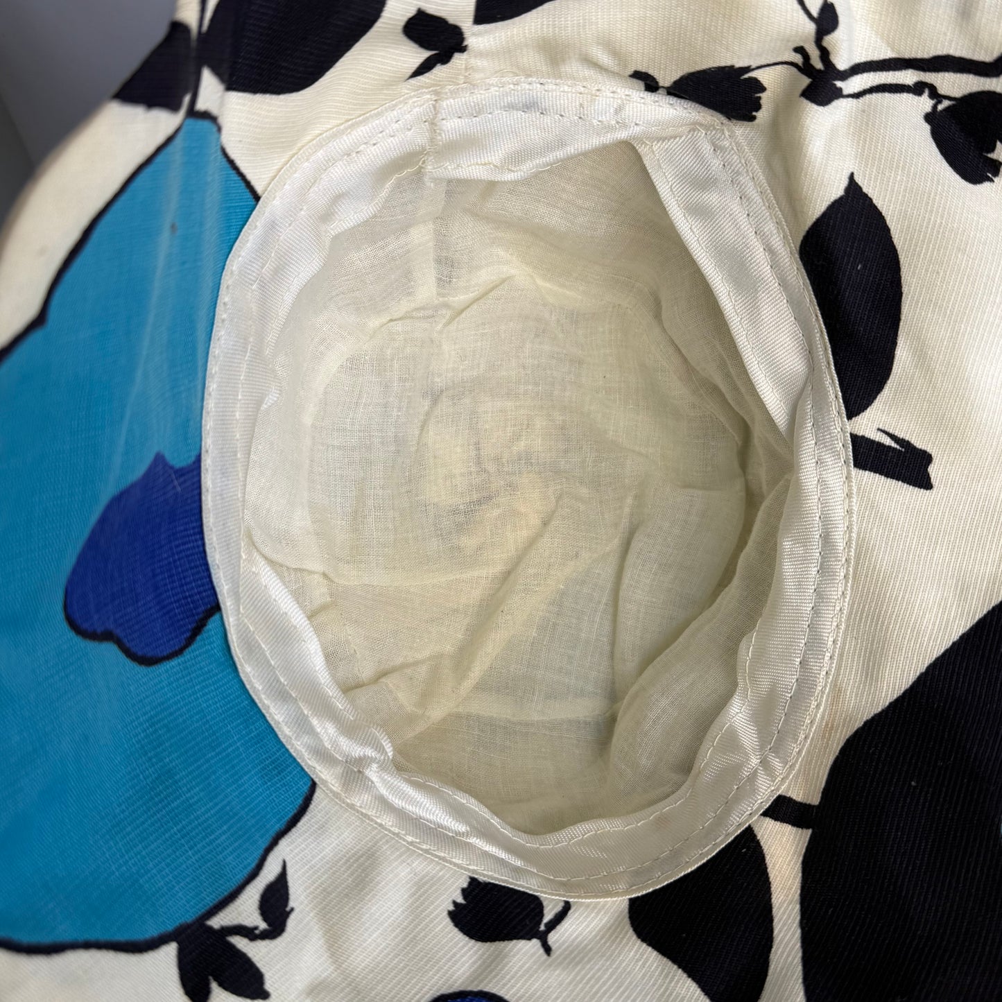 1960s Blue Floral Print Sun Hat with Scalloped Brim