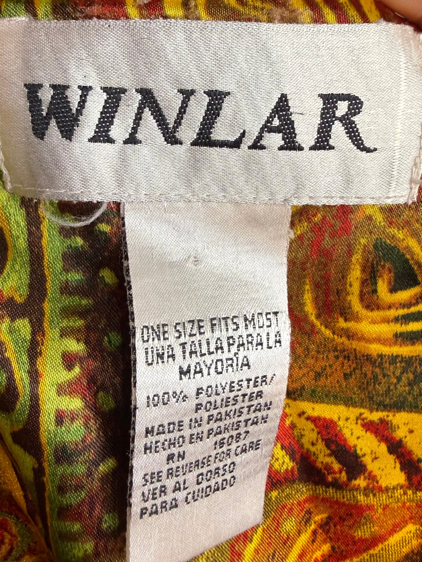 1990s Gold Red and Green Caftan Dress, Winlar, Loungewear, One Size Fits Most