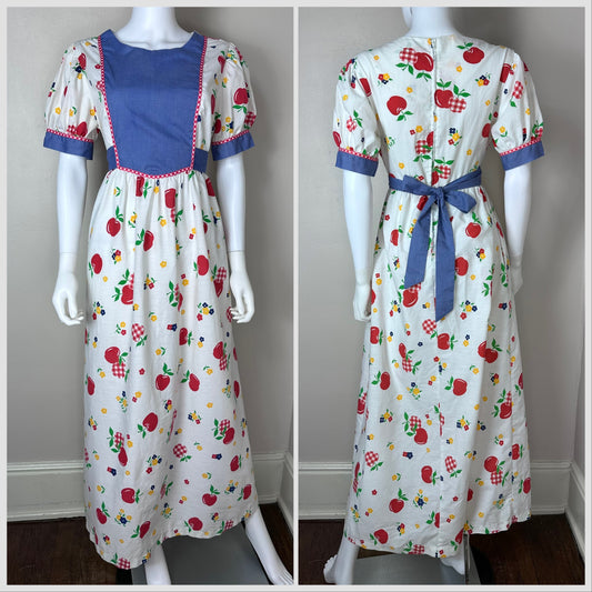 1960s/70s Apple Floral Maxi Dress, Size M/L