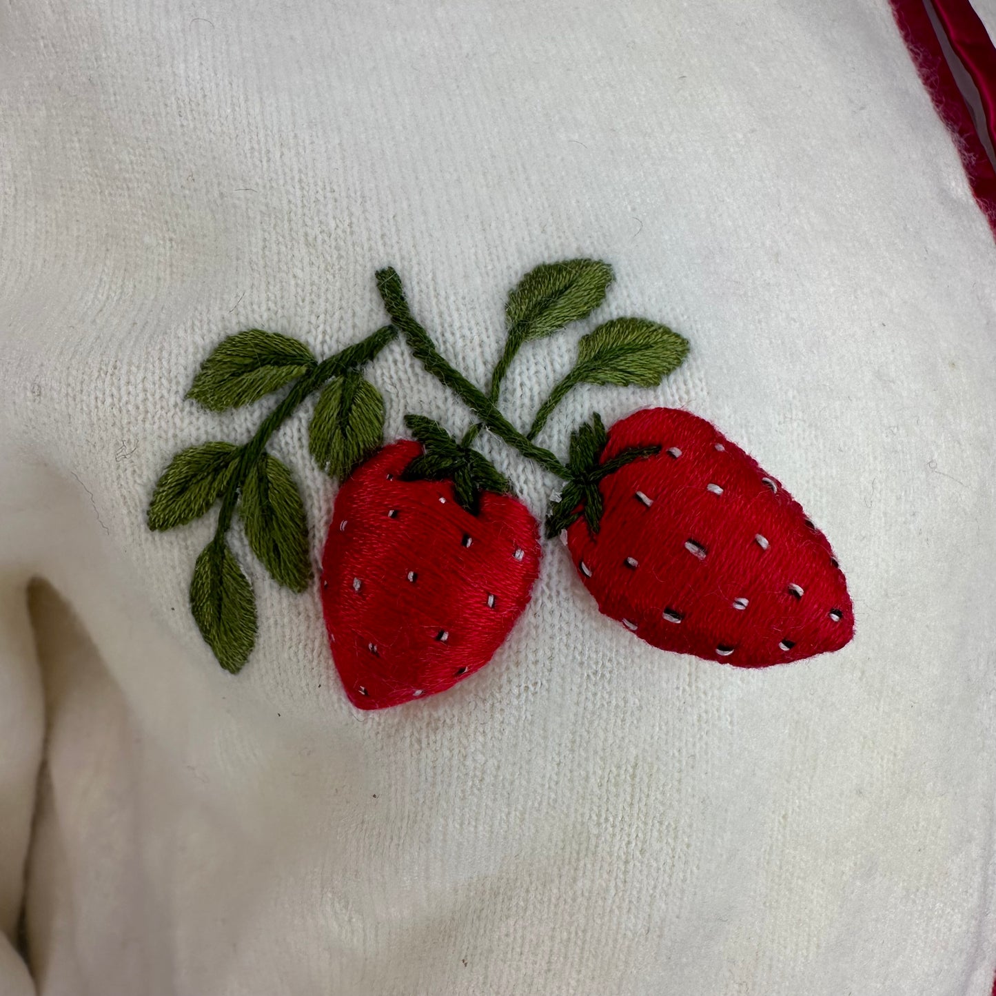 1960s Cardigan Sweater with 3D Strawberries, Doncaster Size Medium