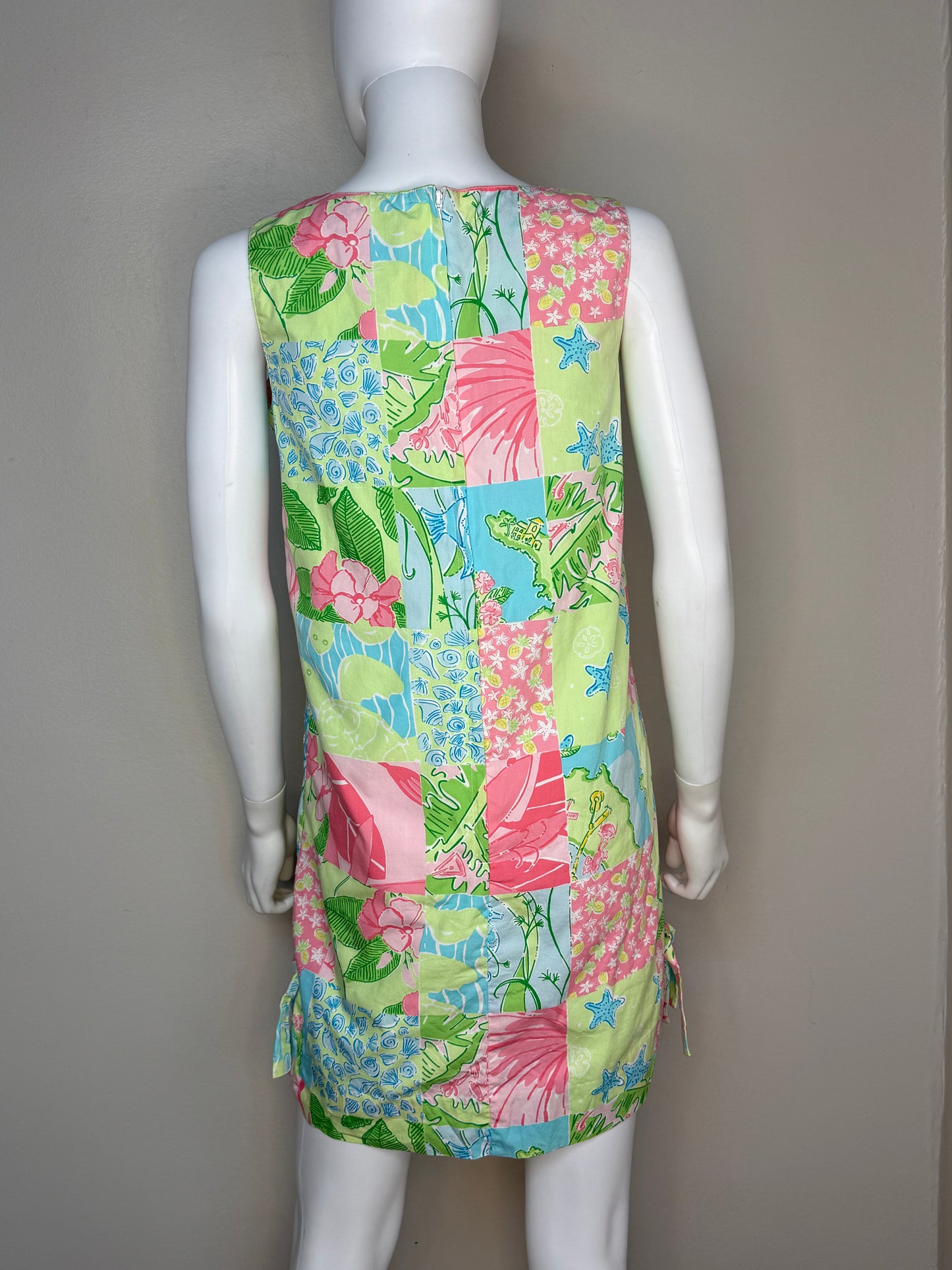 Y2K Lilly Pulitzer Patchwork Print Shift Dress, White Label, Size 4, Small, Florida Floral