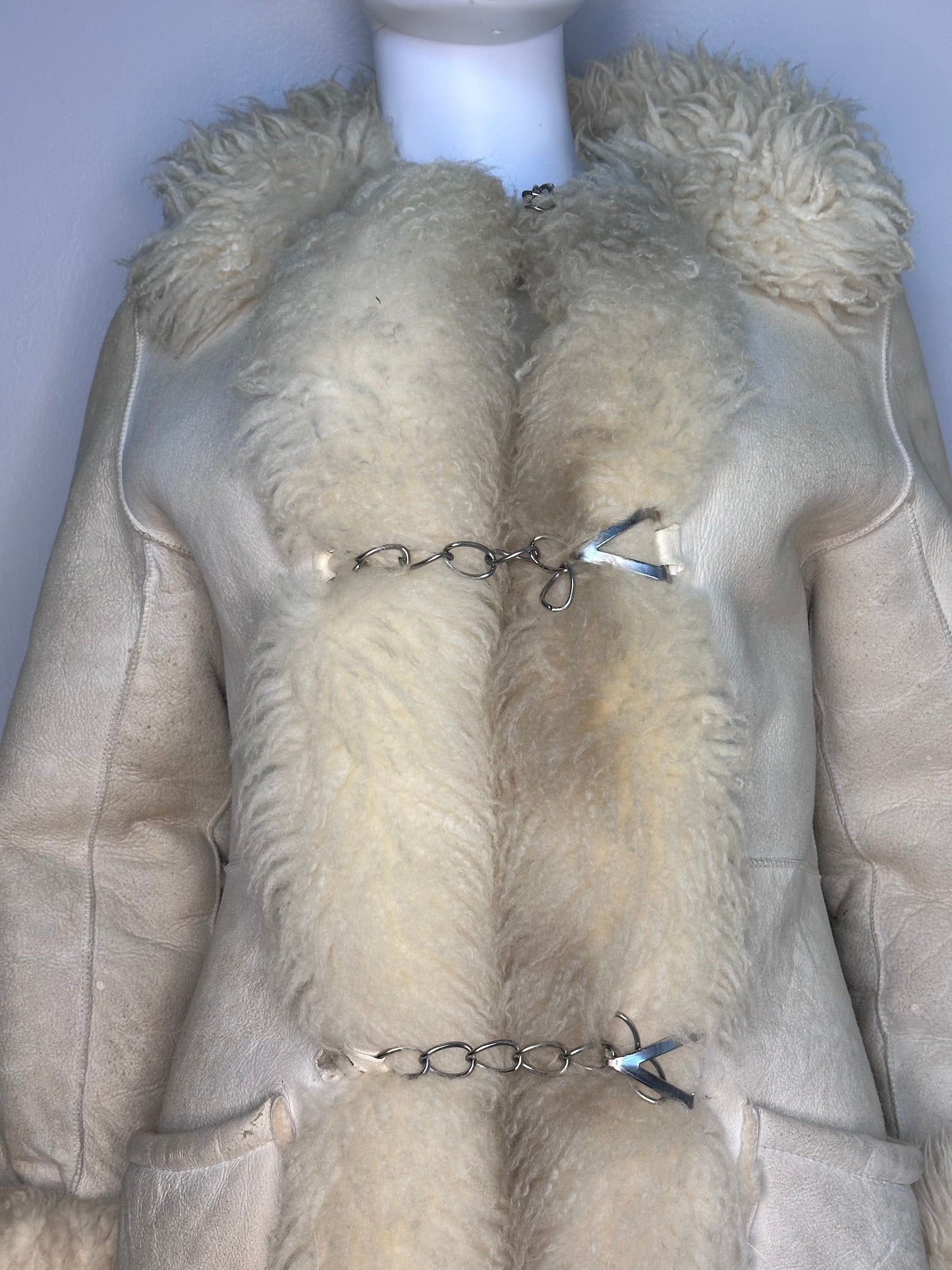 1970s Leather Shearling Coat with Fur Trim, Harzfeld’s Gadabout Sports Shop Size XS-Small, Penny Lane