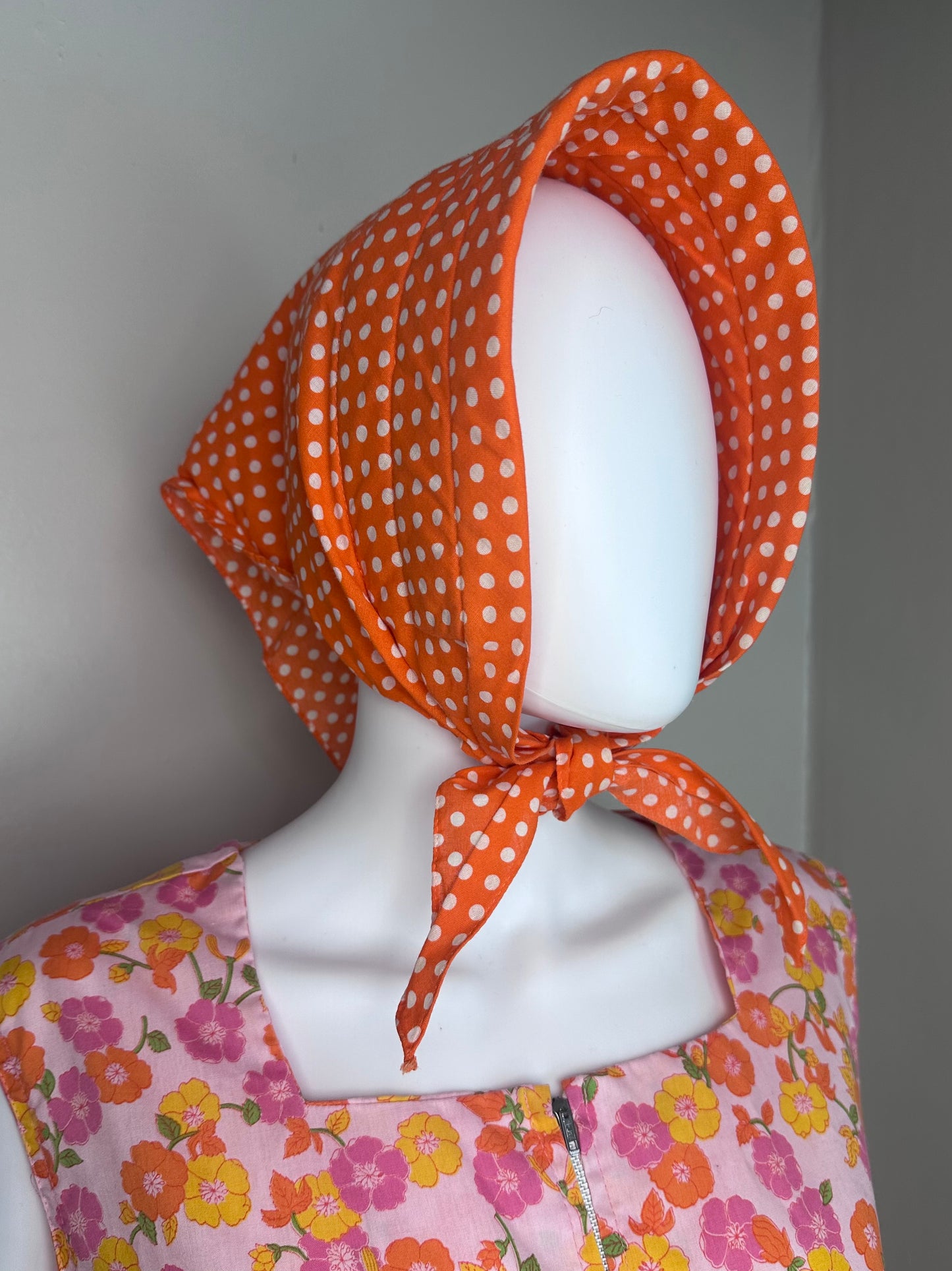1970s Orange and White Polka Dot Head Scarf