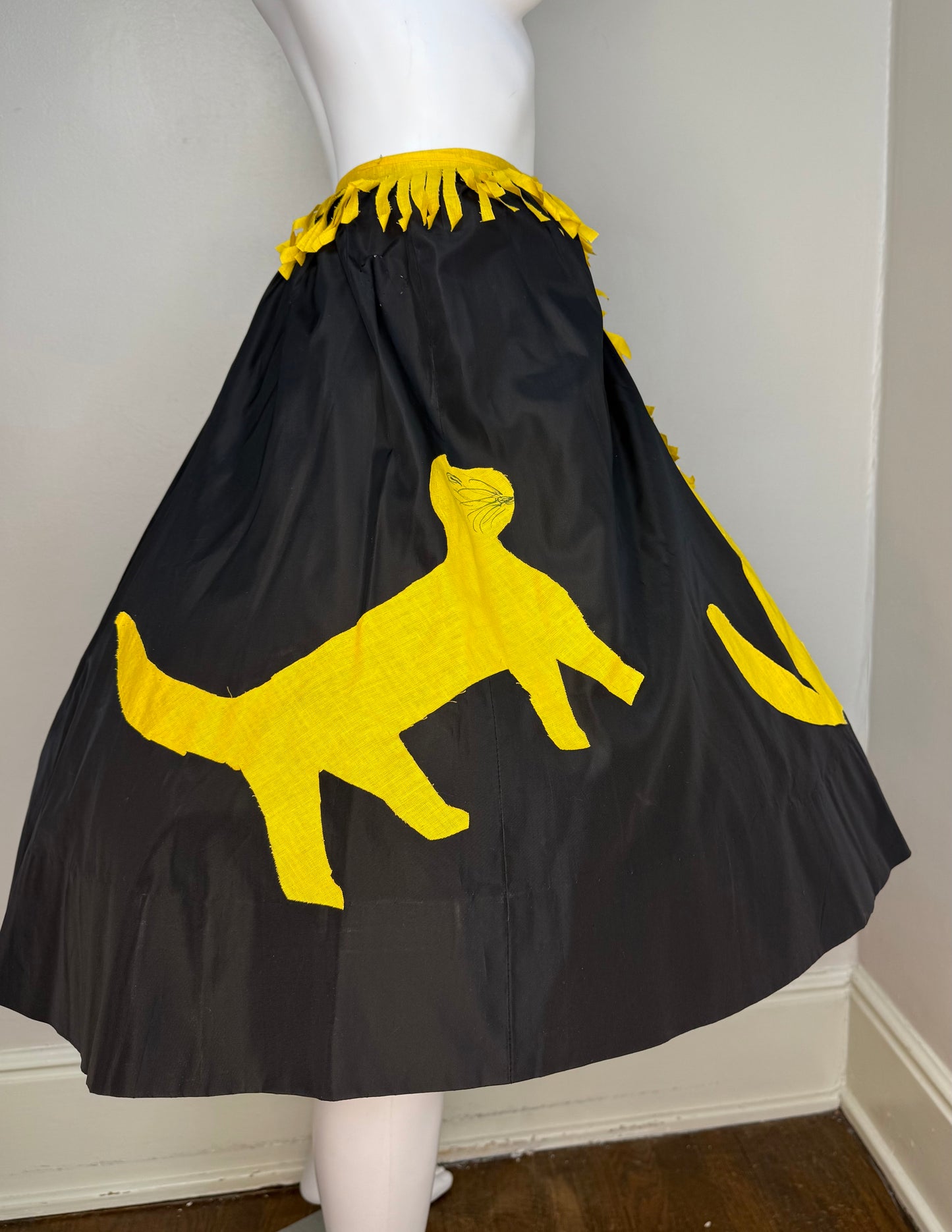 1950s Handmade Cat Skirt Costume, Halloween, Wearable Folk Art, Size XXS