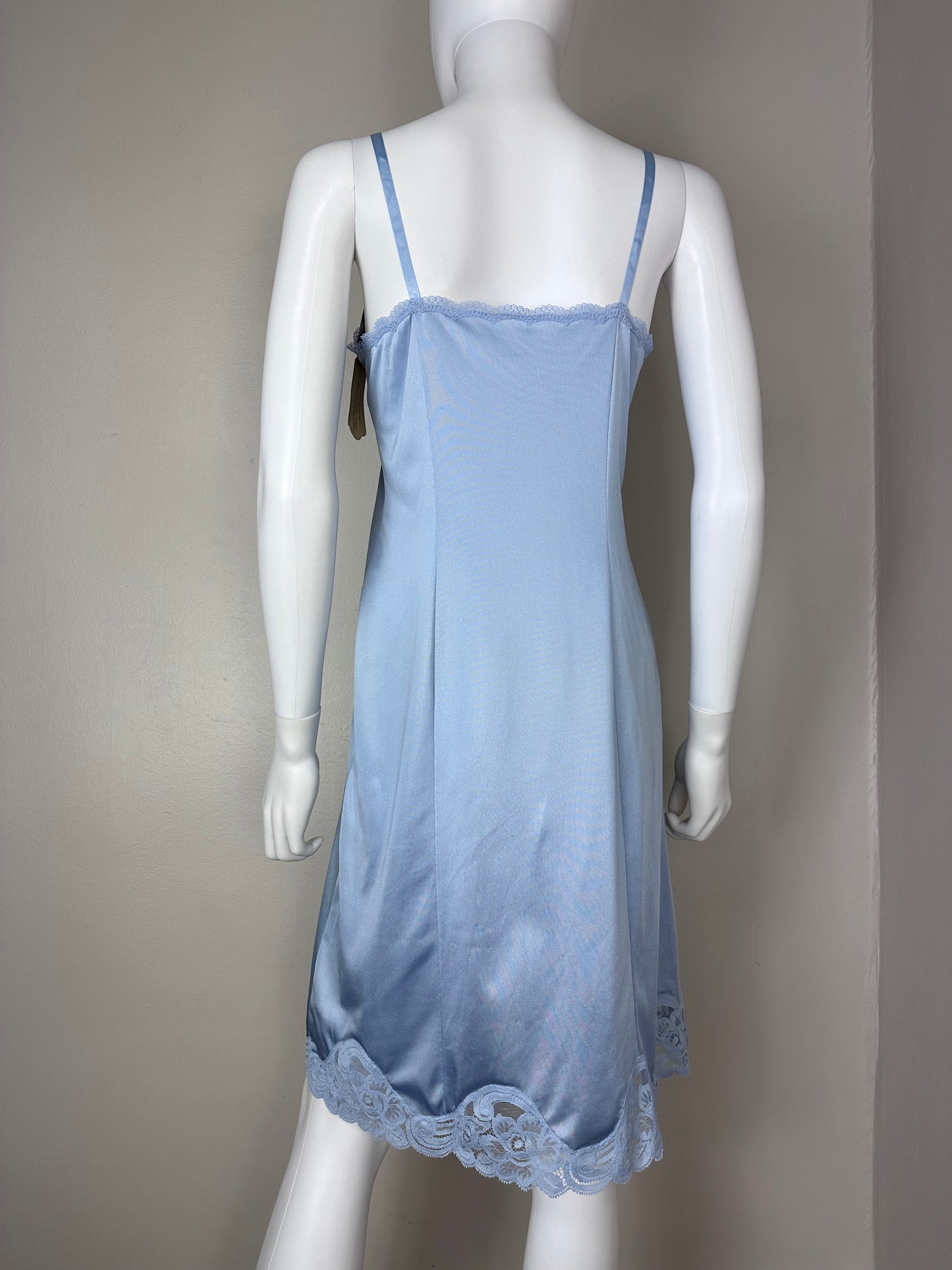 1980s Vanity Fair Nylon Slip, Lace Piquant Sophisticated Elegance Size 34, Pastel Blue, Azure Gray, Deadstock with Tags