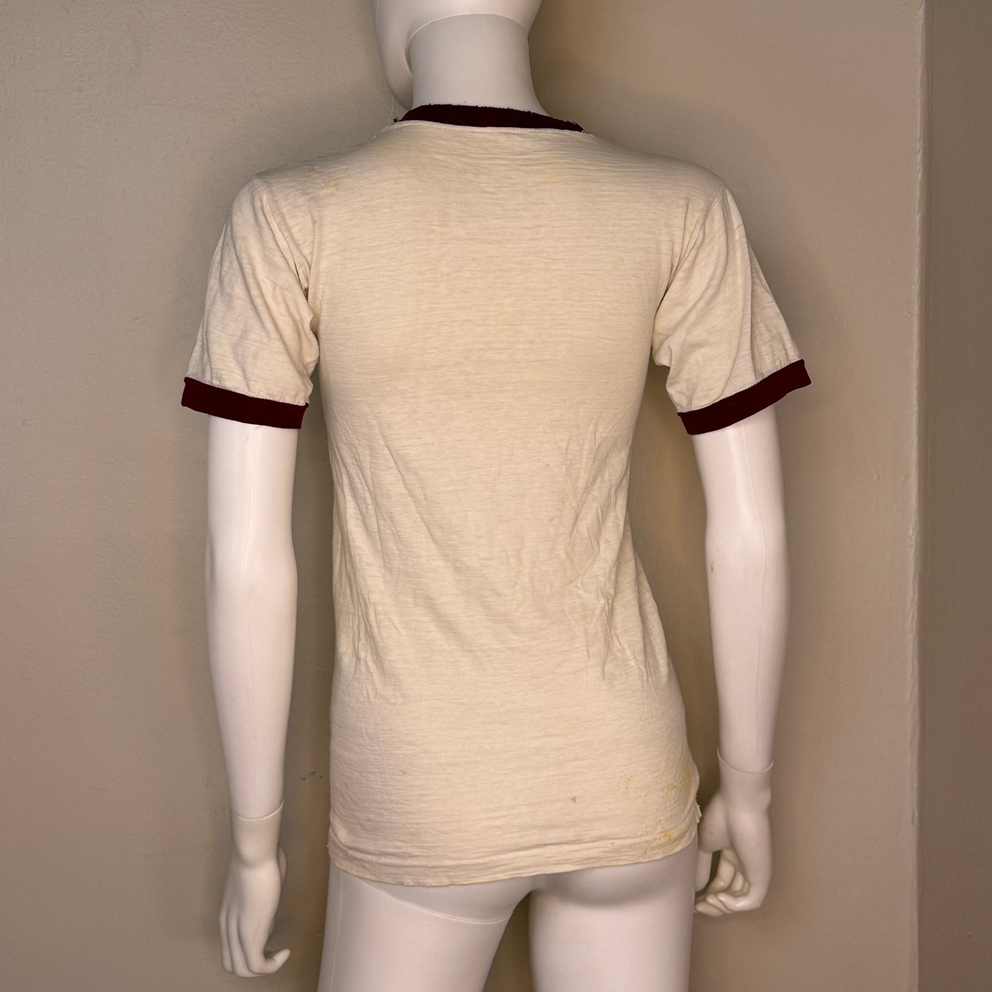 1960s East High Mustangs Ringer T-Shirt, Champion Products Size XS, Distressed