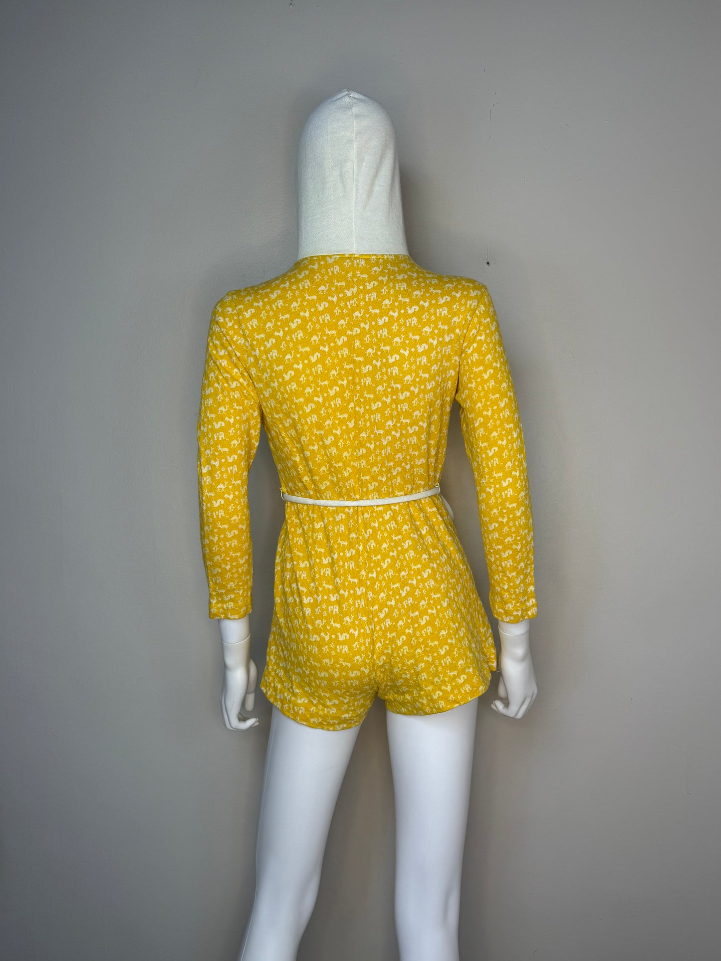 1970s Yellow Knit Animal Hooded Romper, Misty Lane Size Small-Medium