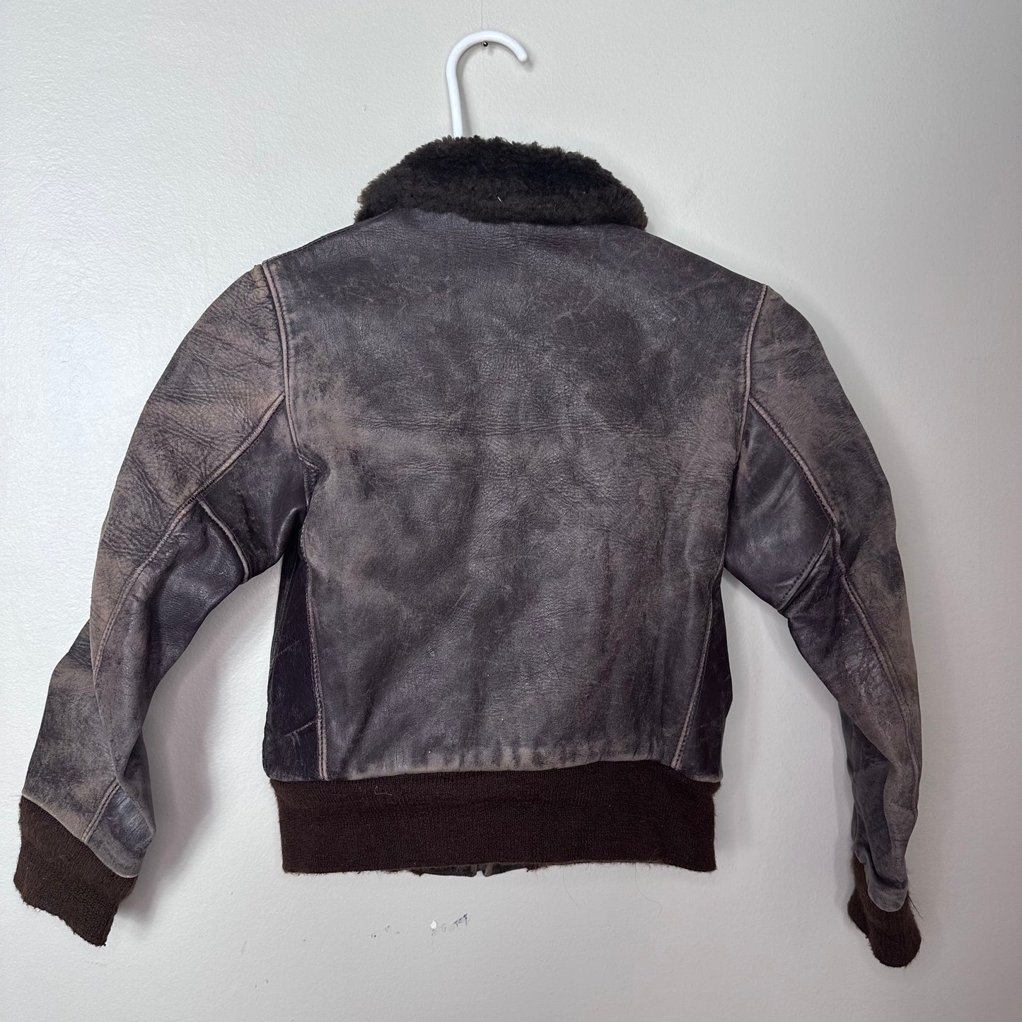 1950s Kids Leather Bomber Jacket, Californian Selected Horsehide, California Sportswear Co Size 8