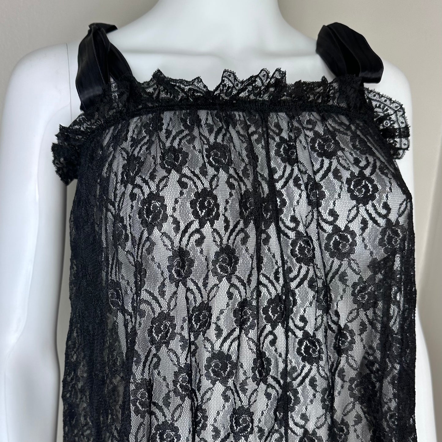 1960s Black Lace Baby Doll Nightgown, One Size, XS-Large