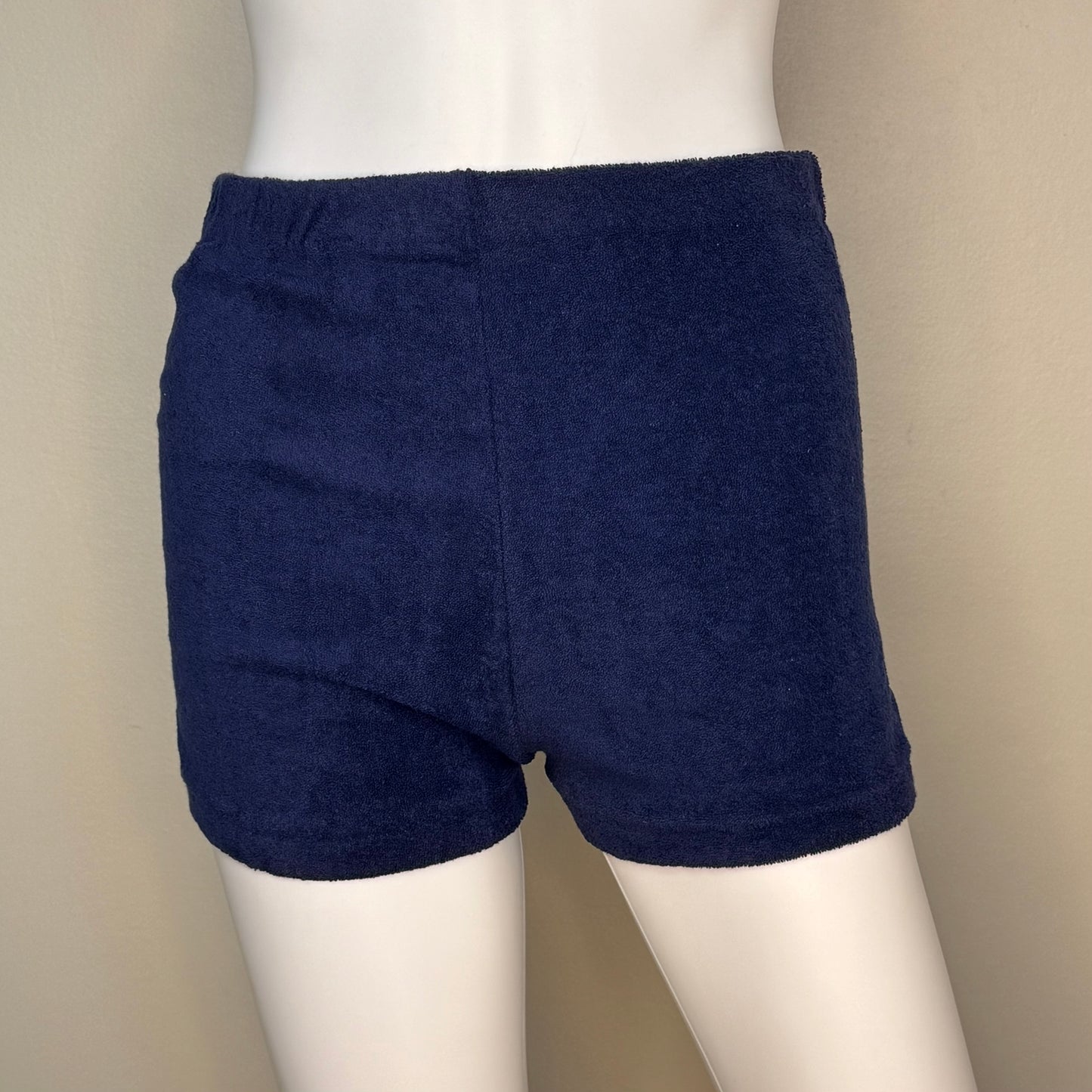 1970s Navy Blue Terrycloth Top and Shorts Set, Size XS/Small