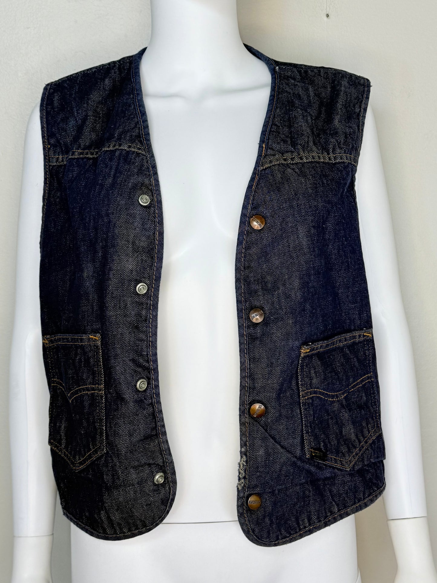 1970s Denim Vest, Faux Sherpa Lined, Roebucks Size Medium