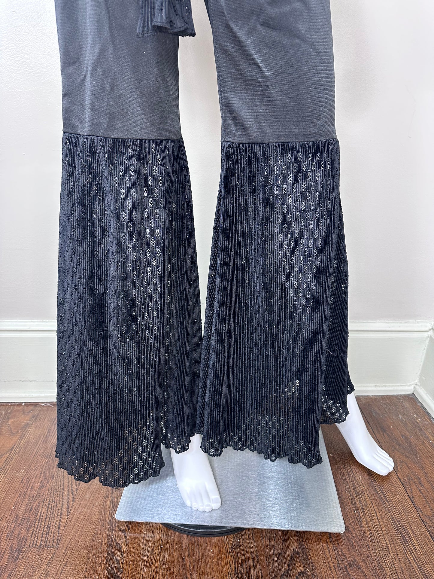 1970s Black Strapless Bell Bottom Jumpsuit, Funky Size XS