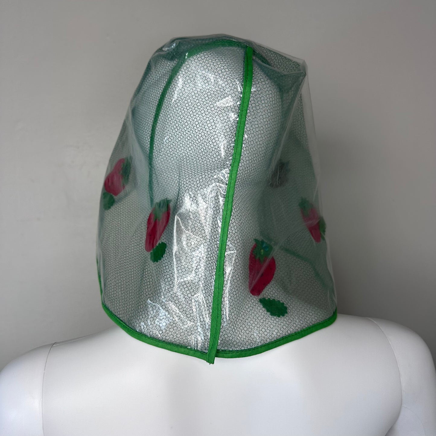1960s Clear Rain Hat, Felt Strawberries with Sequins