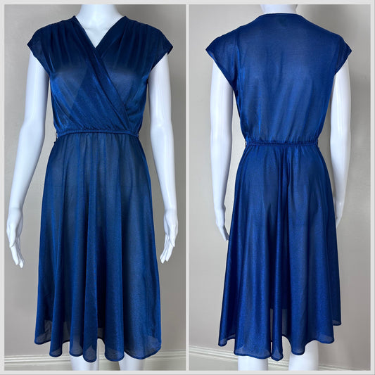 1970s Blue Metallic Dress, Size XS-Small