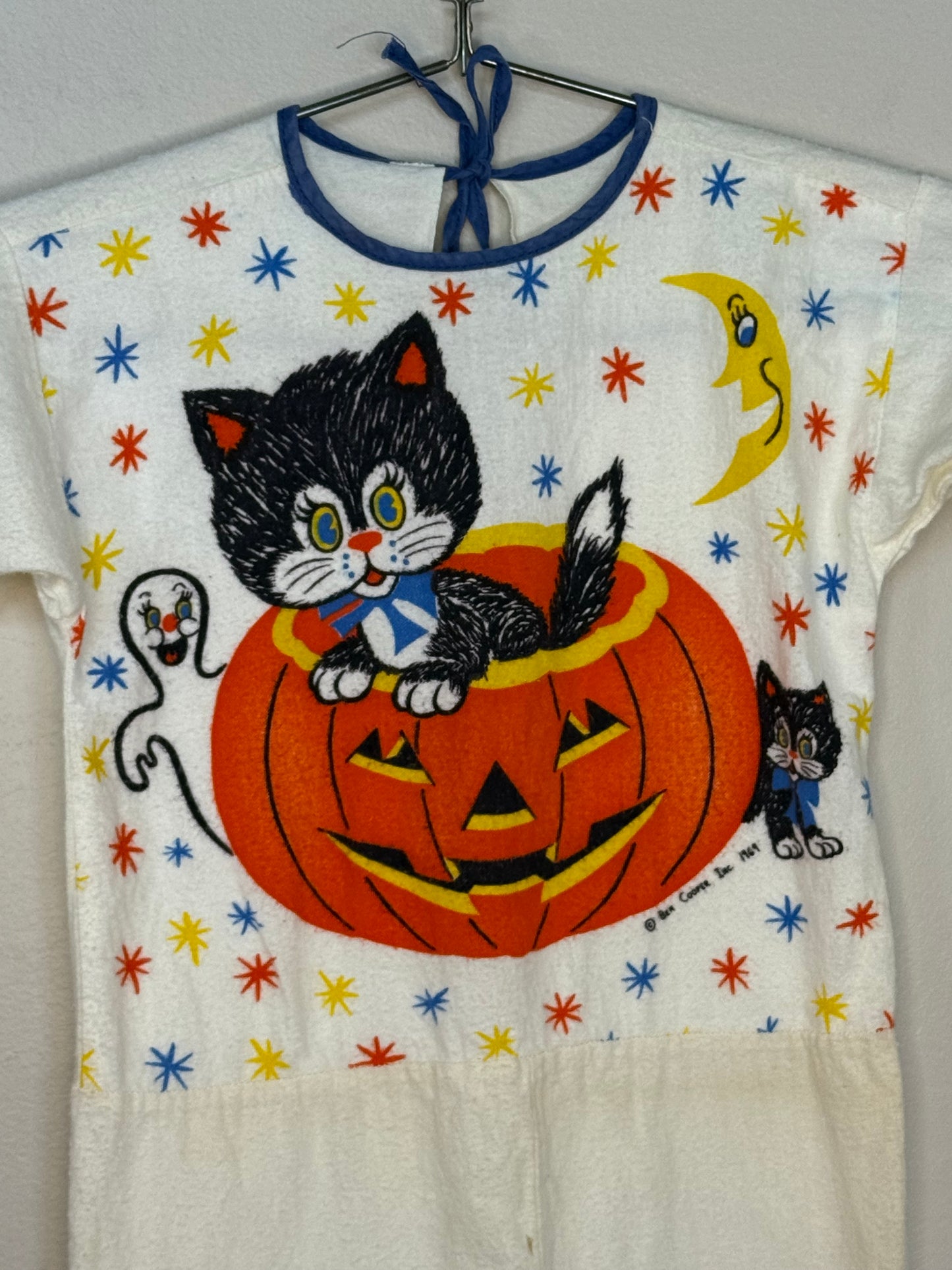 1960s Cat Halloween Costume, Ben Cooper Size 3T, One Piece Flannel Jumpsuit, 1969