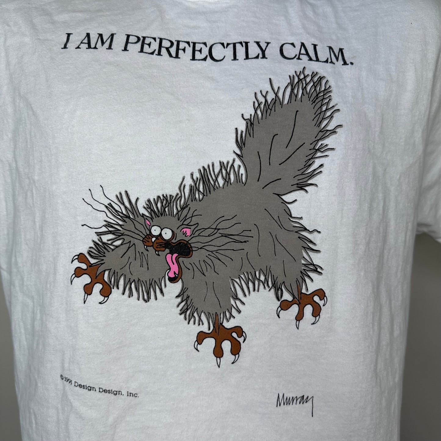 1990s I Am Perfectly Calm T-Shirt, Hanes Size M/L, Stressed Out Cat, Design Design Inc