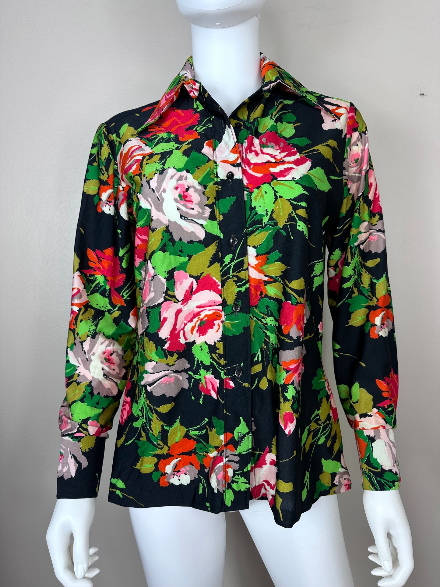 1970s Floral Nylon Blouse, Ship ‘n Shore Size M-L
