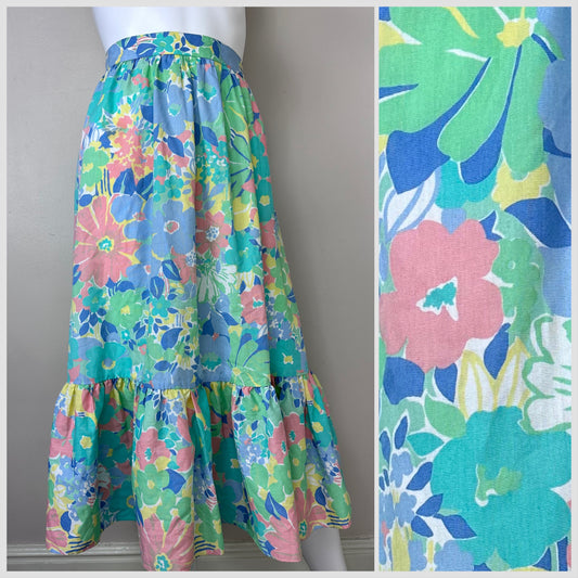 1970s Floral Midi Skirt, The Gathering, Sears Size S/M