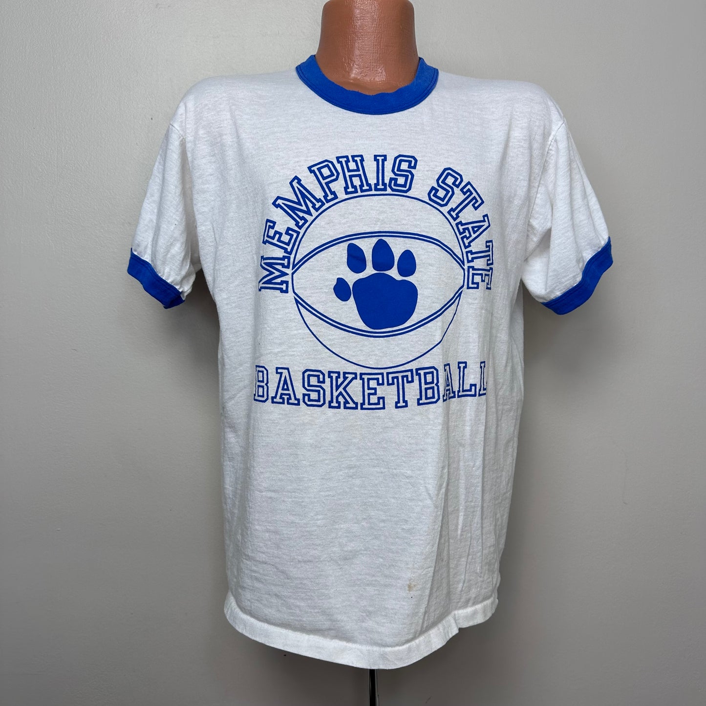 1980s Memphis State University Basketball T-Shirt, Size Large, Ringer Tee