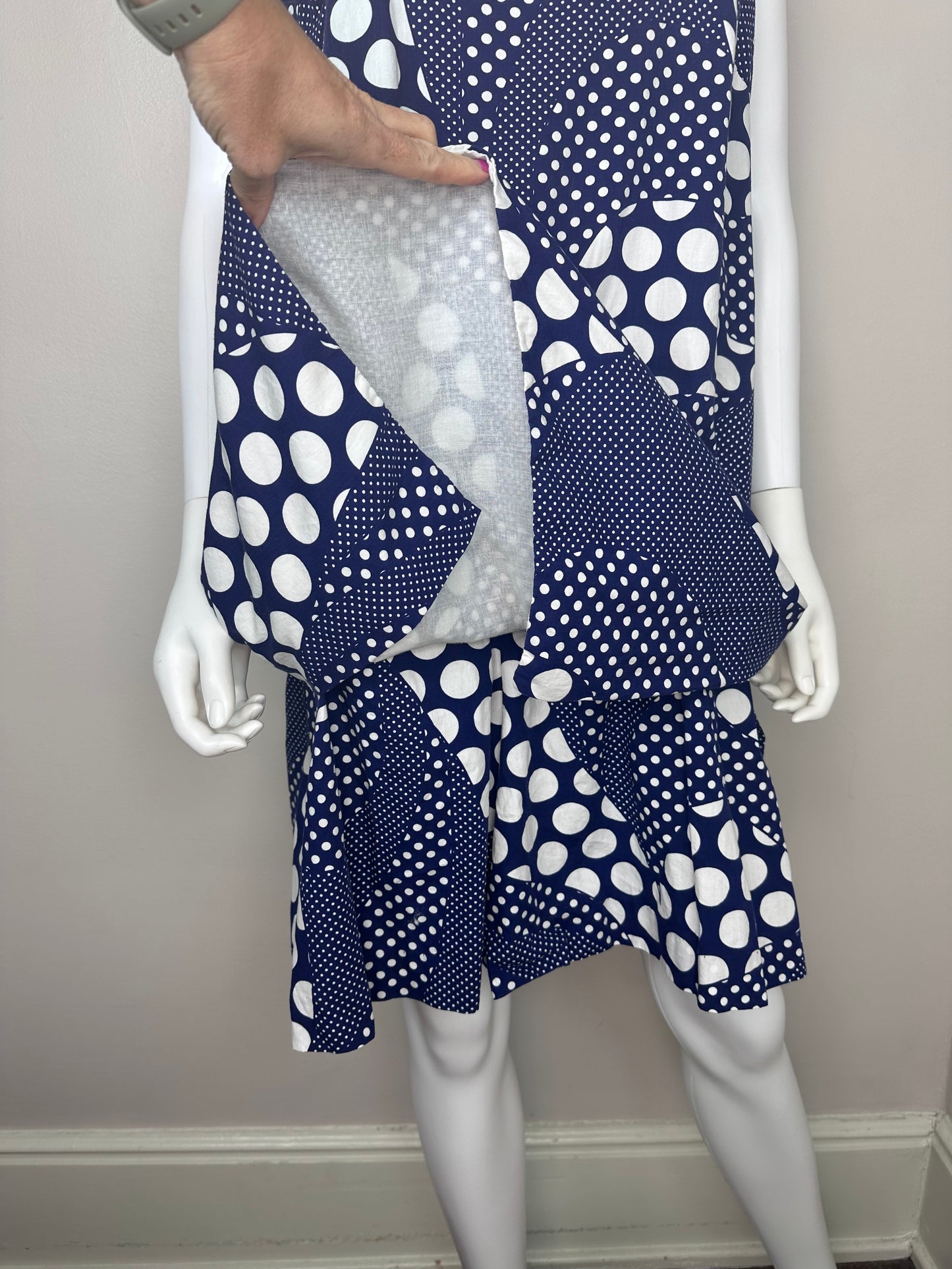 1960s/1970s Navy Blue Polka Dot Romper, Jaree Classic Pant Dress Size X-Large