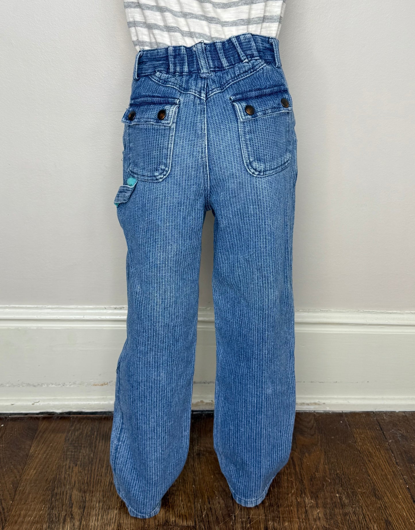 1980s Kids Waffle Blue Jeans, Choozie Size 6, Tapered Leg