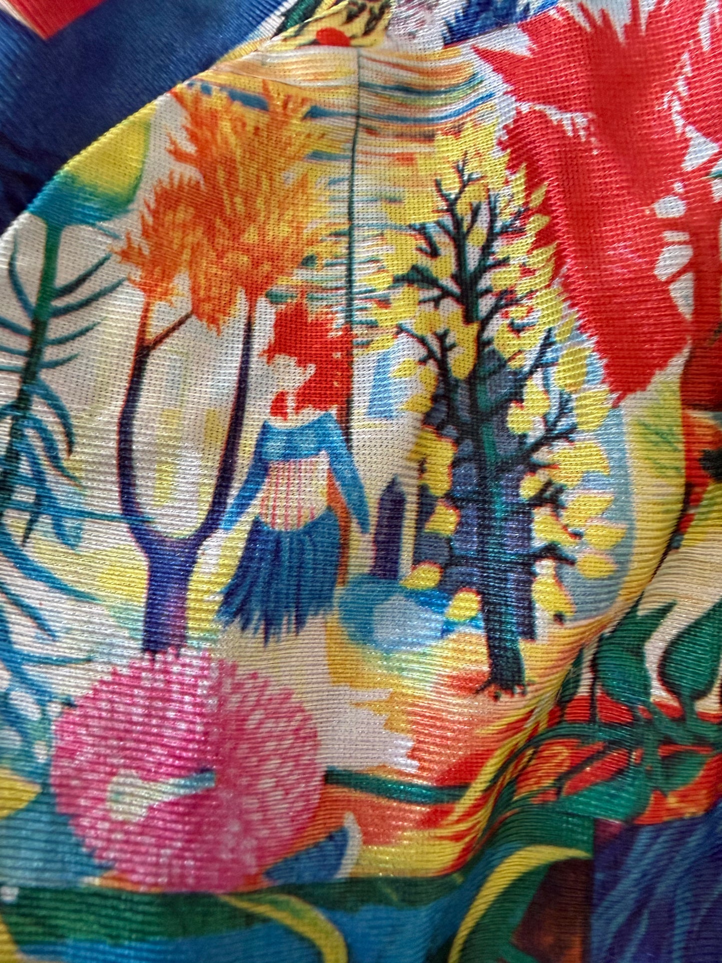 1970s Day Glow Psychedelic Surrealist Art Long Sleeve Blouse, L.A. Station by Arpeja Size XS