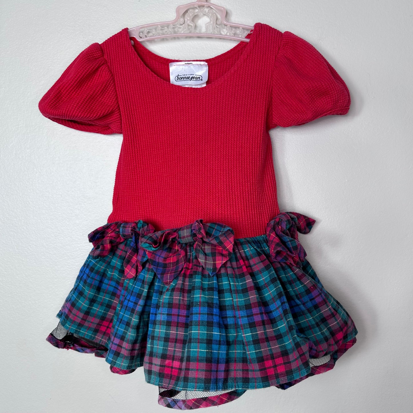 1990s Red and Green Plaid Dress, Bonnie Jean New York Size 2T